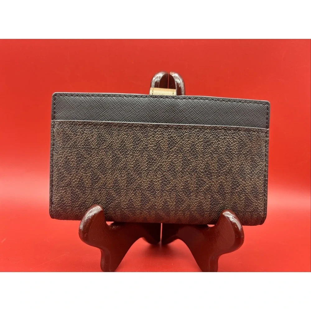 Michael Kors Greenwich Women Medium Signature MK Logo Bifold CZ Wallet Brown